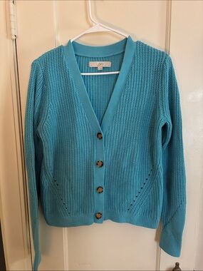 LOFT Bright Turquoise‎ V-Neck Button Cardigan